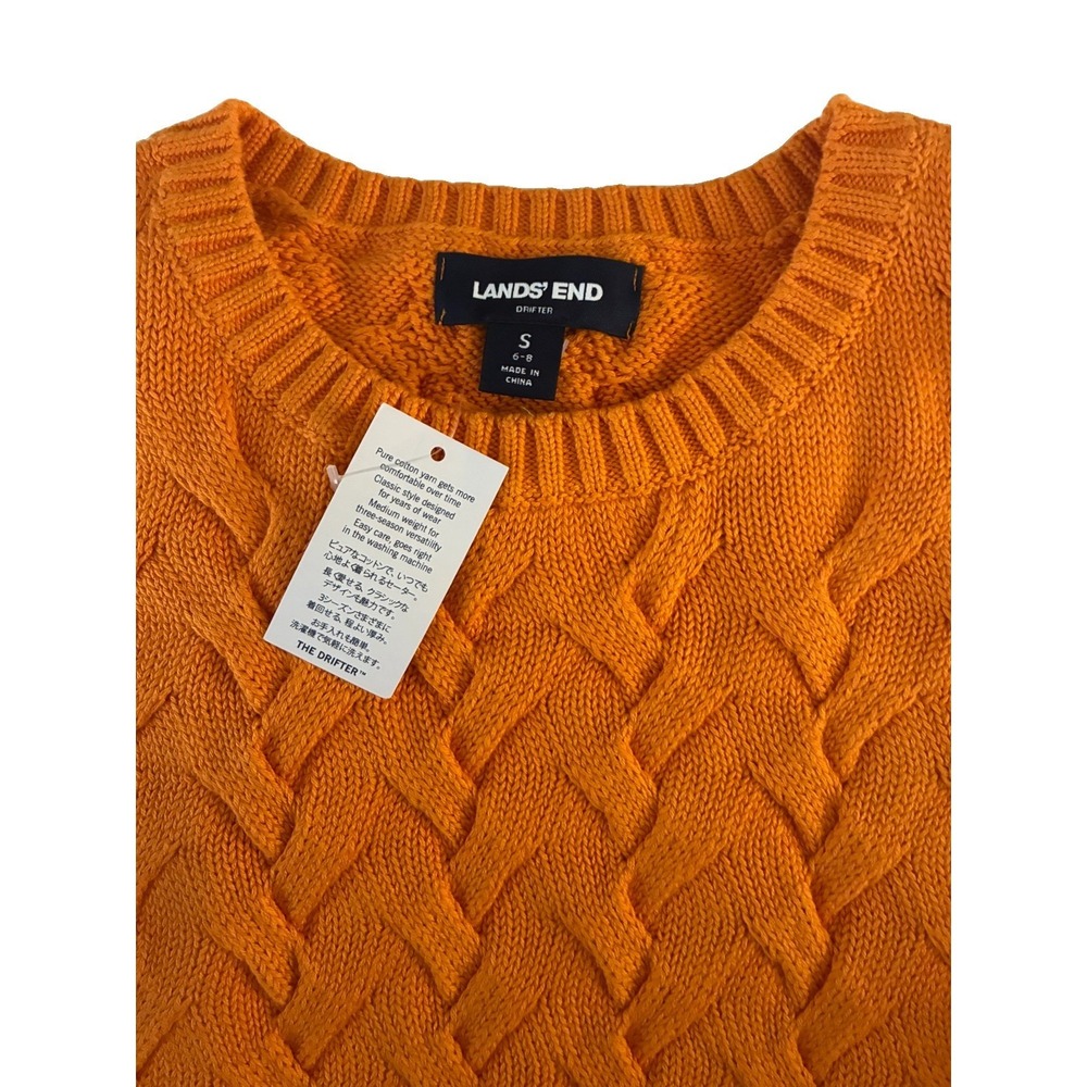 NWT Lands End Orange Drifter Chunky Heavy Cable Knit Sweater Women's Size Small